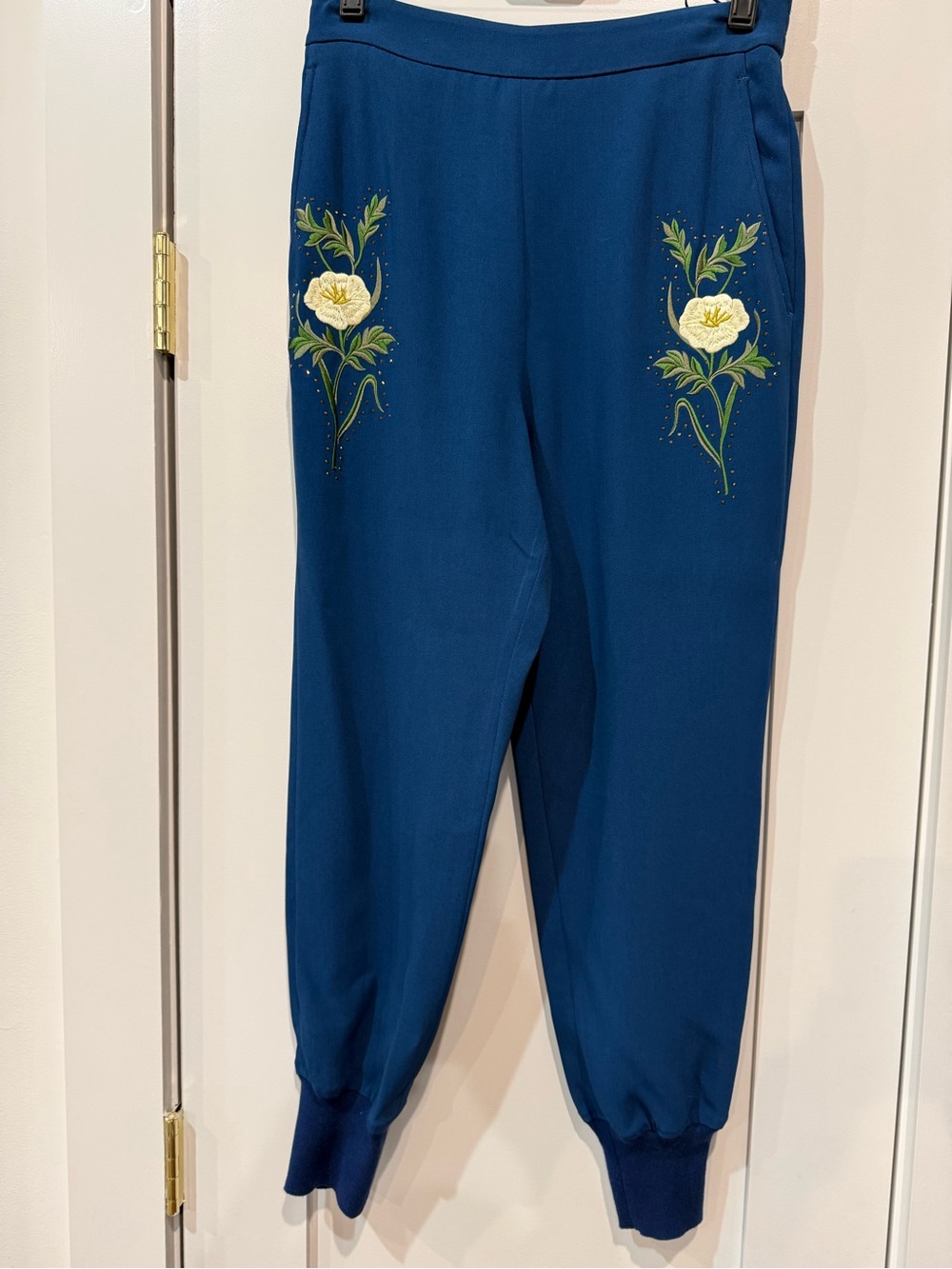 Stella McCartney Teal Blue Floral-Embroidered Jogger Pants Made in Italy